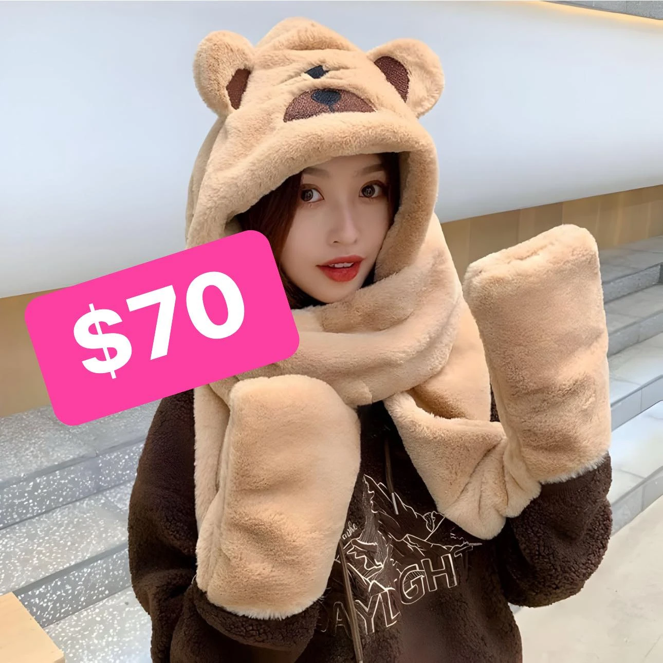 🔥GORRO CON BUFANDA🔥 CARA DE OSO