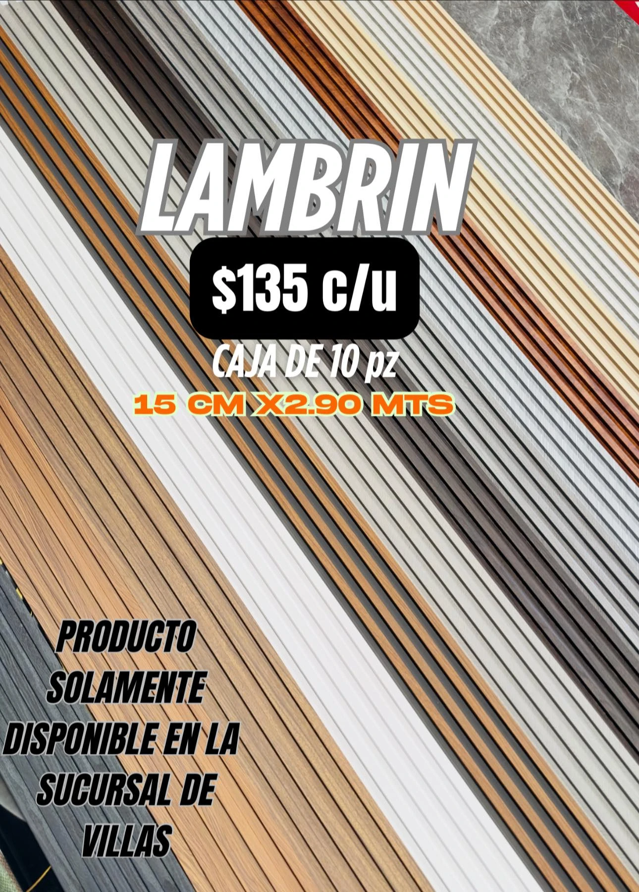 🔥LAMBRIN PVC 15 cm x 2.90 mts(VENTA SOLO POR CAJA DE 10 PZ)🔥
