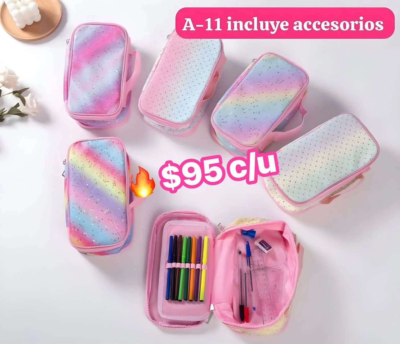 🔥LAPIZERA CON ACCESORIOS🔥 TRIPLE TORNASOL
